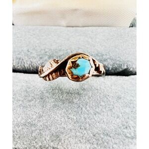 Vintage Sterling Silver Navajo Turquoise Leaf Bypass Ring Southwestern Size 8